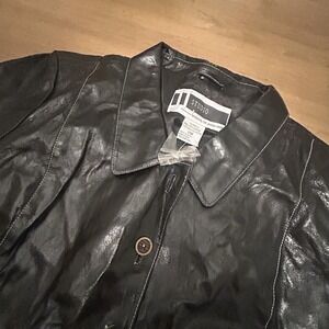 JL Studio Jacket Womens 24W Black Genuine Leather 3/4 Sleeve Button Front Lined
